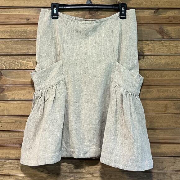 Free People Linen Blend Midi Tweed Skirt Size 10 Side Slouch Pockets - Picture 13 of 13